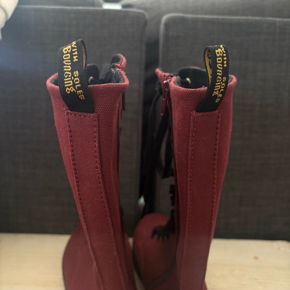 Dr. Martens Battersea Women Maroon Canvas Mid Calf Lace Up Combat Boots Size 9 - Picture 11 of 16